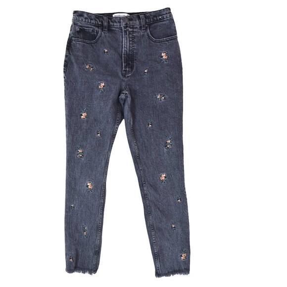Abercrombie & Fitch Floral Embroidered Faded Black Jeans 28 /6 High Rise Skinny - Picture 1 of 10